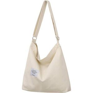 Women's Beige Imported Canvas Retro Large Size Shoulder Crossbody Tote Bag